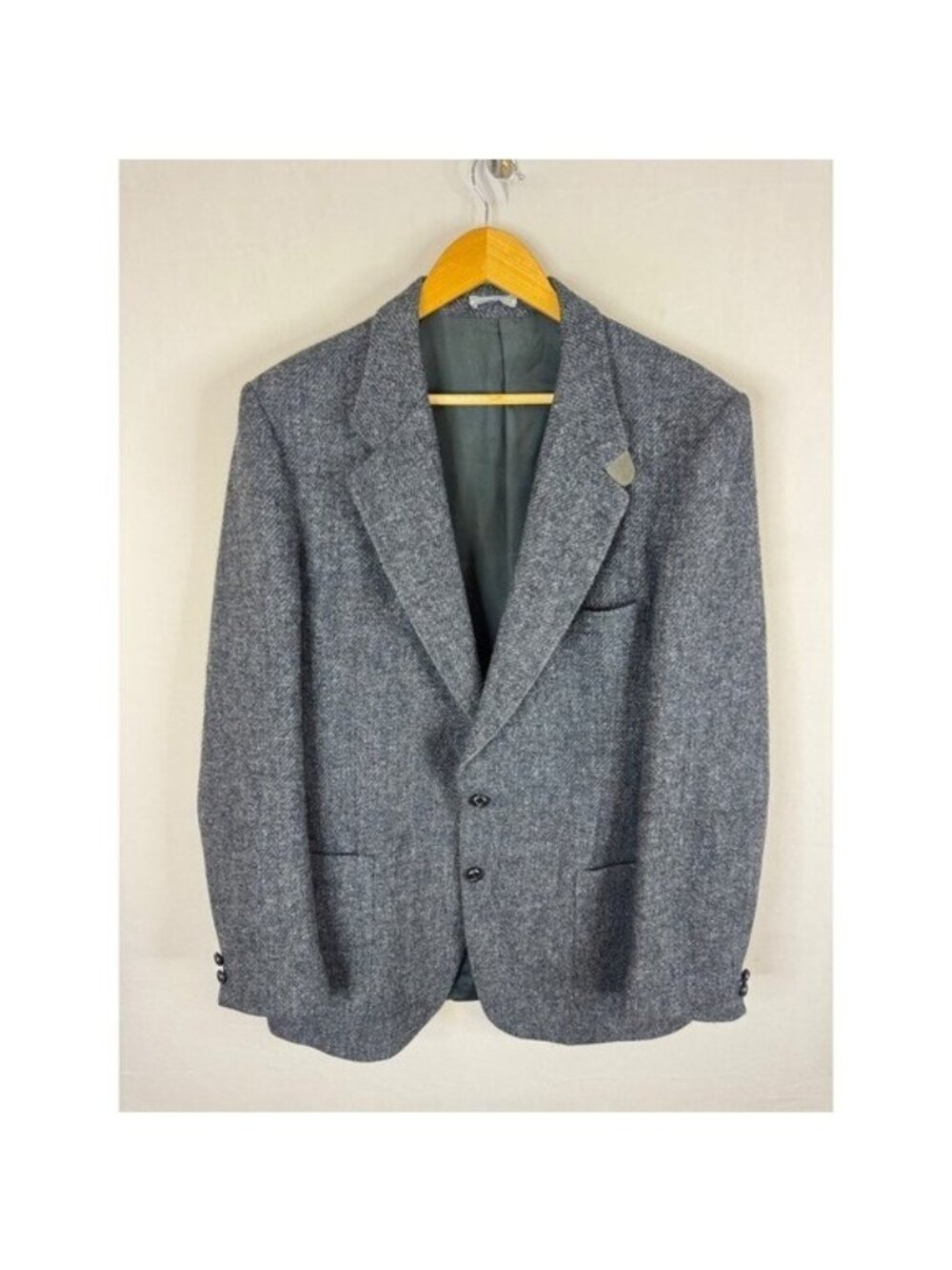 Harris Tweed Grey Wool Herringbone Blazer Sport Coat Vintage Mens 42L Tall